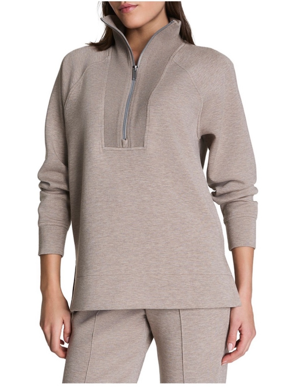 Spanx AirEssentials Half Zip Tunic Birch Heather Sweatshirt Size M NWT Casual